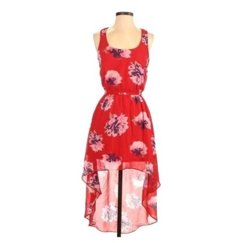 Olsenboye Red Floral High Low Dress L Large